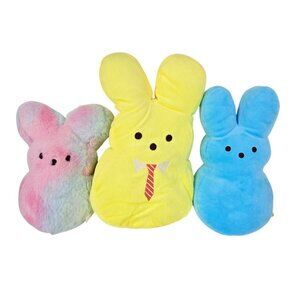 Peeps Bunny Plush Lot Yellow Tie dye Blue Pastel Stuffed Animal Toys Squeaks